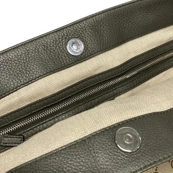 Gucci Tote GG Pattern Icon Bit Beige Dark Brown Khaki Leather - Picture 11 of 15